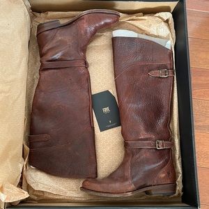 Frye Dorado Women's Brown Redwood Leather Buckled Tall Riding Boots 77563 Sz 6M